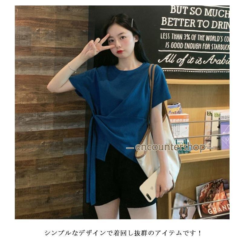 くびれ Tシャツ レディース 変形 カットソー お洒落 ギャザー 着痩せ 