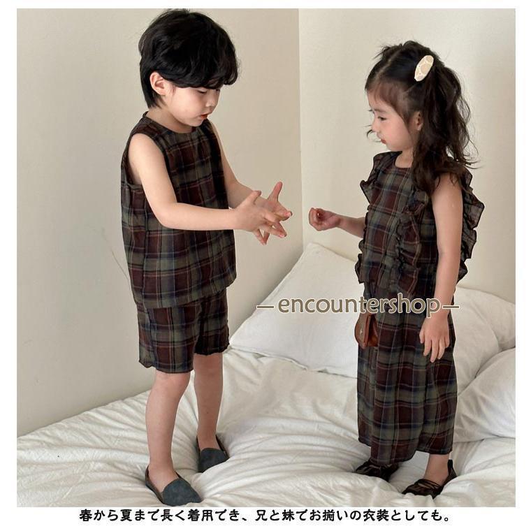 チェック柄 女の子 ワンピース セットアップ キッズ 男の子 シャツ