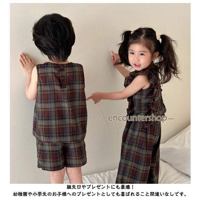チェック柄 女の子 ワンピース セットアップ キッズ 男の子 シャツ