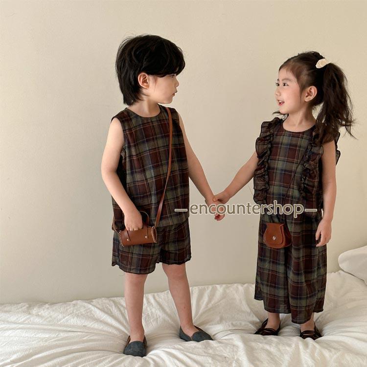チェック柄 女の子 ワンピース セットアップ キッズ 男の子 シャツ