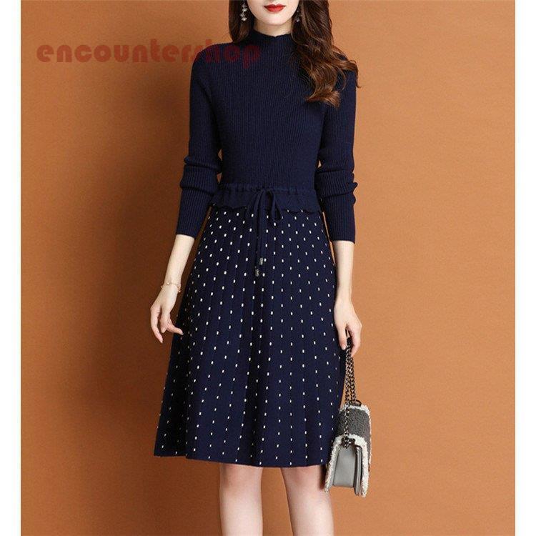 ニットワンピース レディース 30代 40代 50代 秋冬 膝丈 セーター