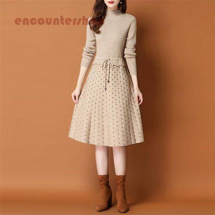 ニットワンピース レディース 30代 40代 50代 秋冬 膝丈 セーター