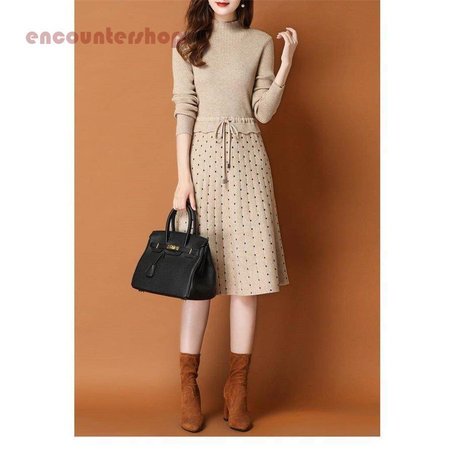 ニットワンピース レディース 30代 40代 50代 秋冬 膝丈 セーター