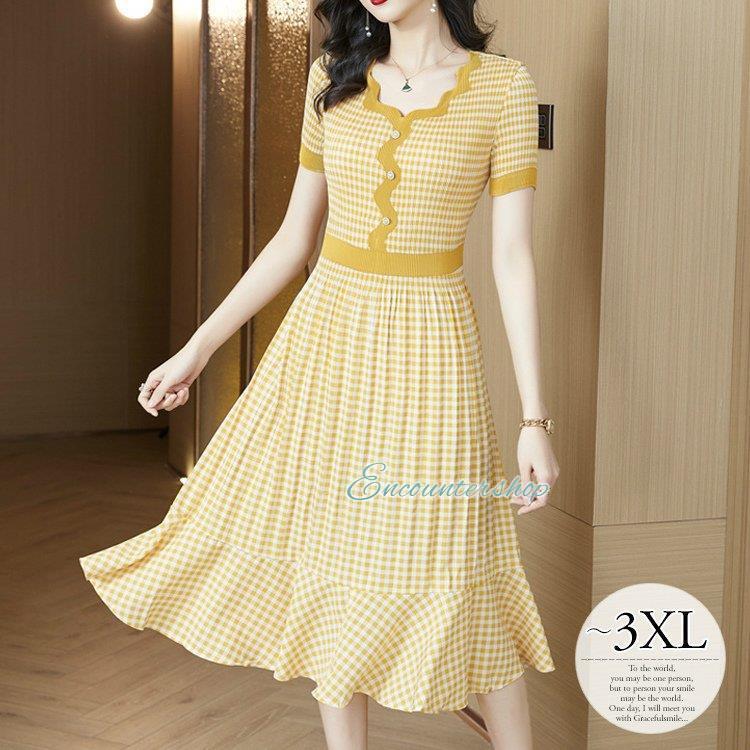 春夏新作 ワンピース 春 お洒落 お呼ばれ レトロ 上品 清楚 大人可愛い 個性的 チェック柄 ボタン フレアワンピース 半袖 レディース おしゃれ きれいめ ワンピース サイズ 2xl Binghamtonhots Com