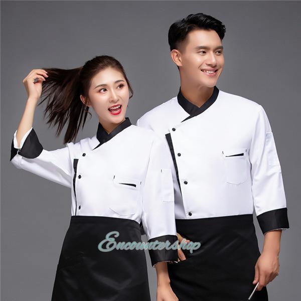 コックコート コックシャツ 長袖 男女兼用 トップス 厨房白衣 コック服