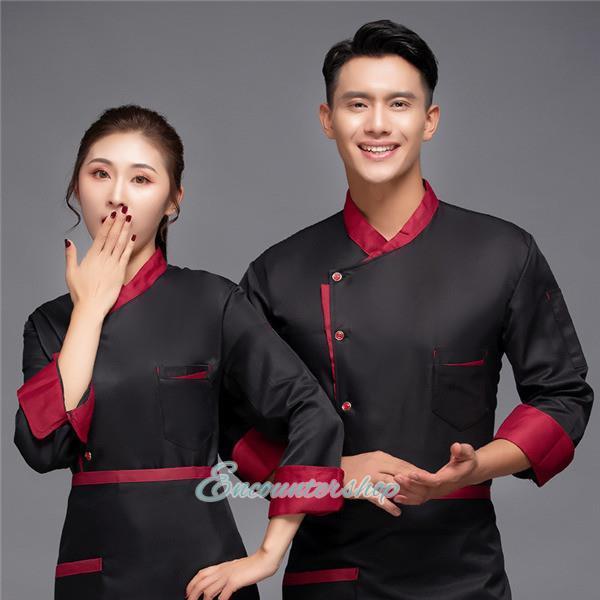 コックコート コックシャツ 長袖 男女兼用 トップス 厨房白衣 コック服