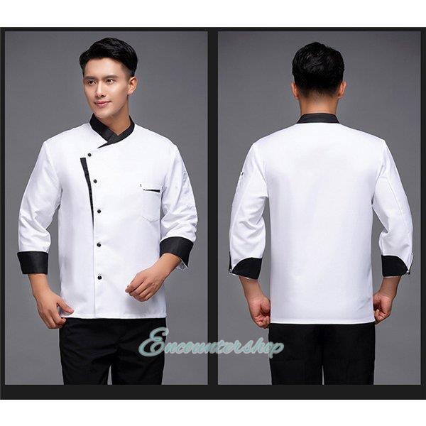 コックコート コックシャツ 長袖 男女兼用 トップス 厨房白衣 コック服