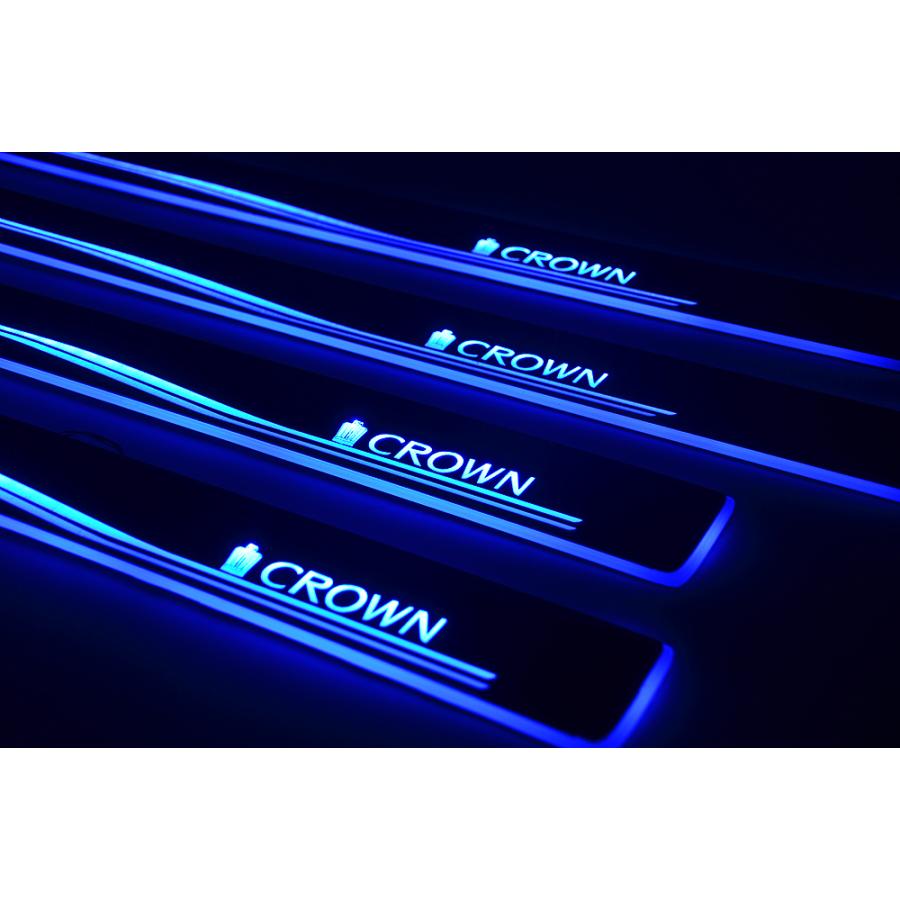 スカッフプレート 光って流れる LED クラウン ブルー 青 4枚 シーケンシャル イルミネーション CROWN 180系 200系 210系 トヨタ