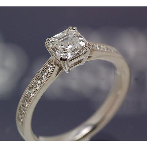 正規特約店ロイヤルアッシャーカットAC033/センター0.73ct　E-VS1/サイドメレー16-0.13ct｜endogemz