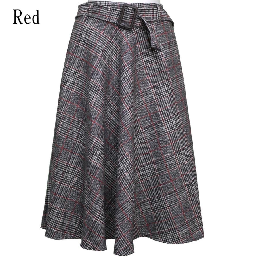 全2色　ツイードボーダーフレアスカート　ベルト付き 秋冬 膝丈 ミモレ丈 |  | 03