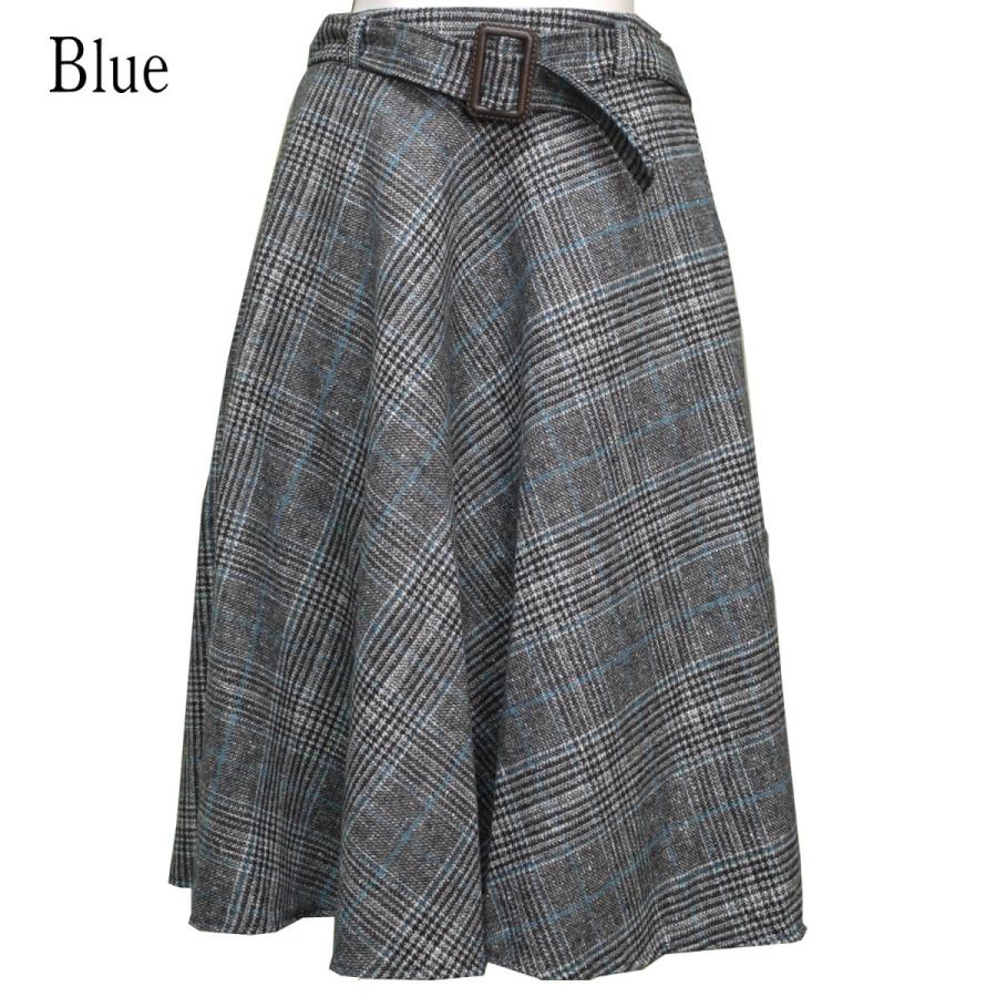 全2色　ツイードボーダーフレアスカート　ベルト付き 秋冬 膝丈 ミモレ丈 |  | 04