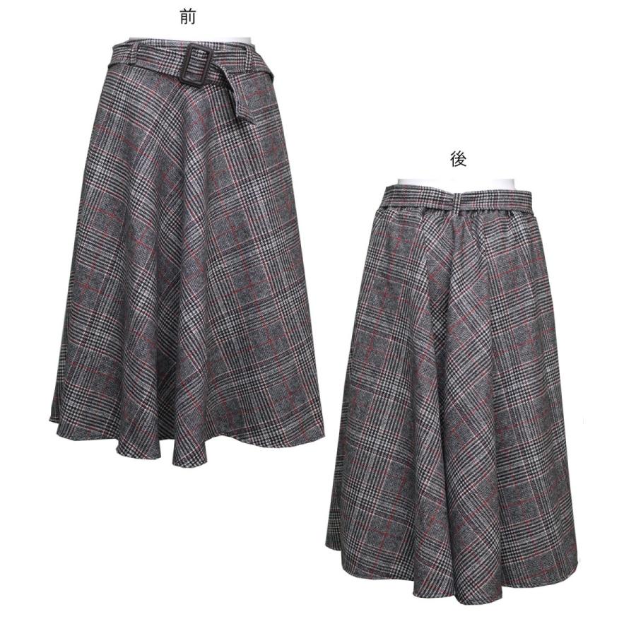 全2色　ツイードボーダーフレアスカート　ベルト付き 秋冬 膝丈 ミモレ丈 |  | 05