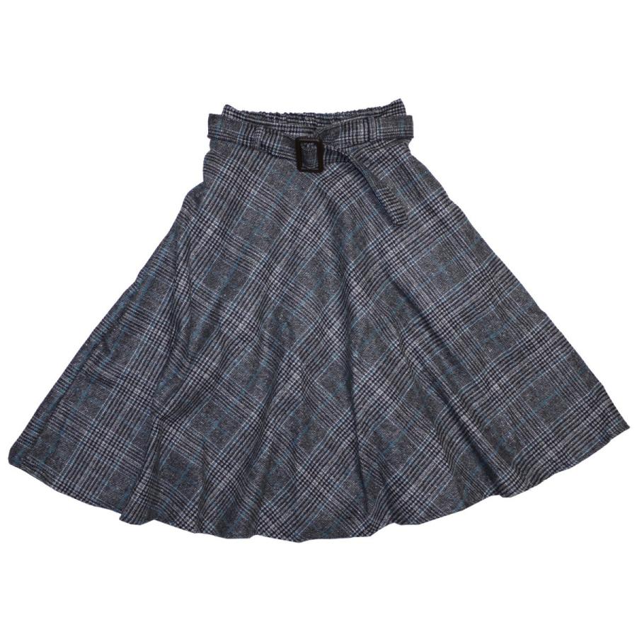 全2色　ツイードボーダーフレアスカート　ベルト付き 秋冬 膝丈 ミモレ丈 |  | 06