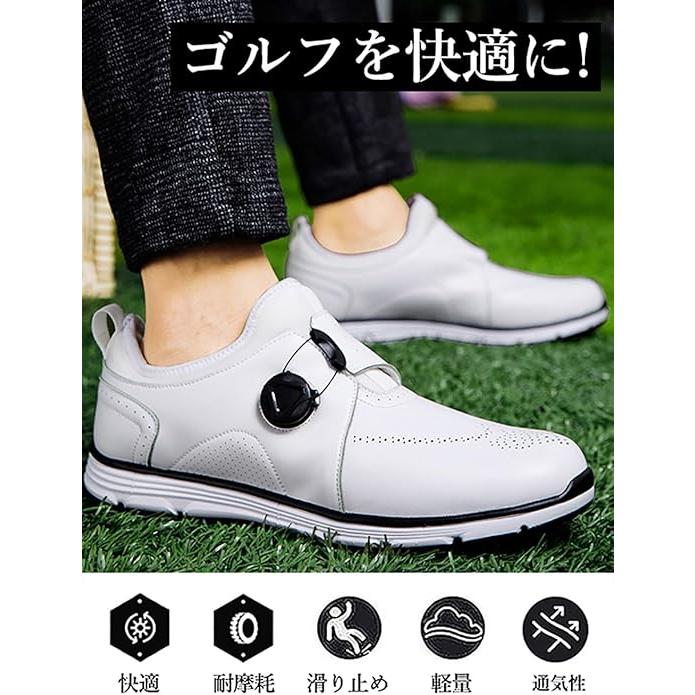 ゴルフシューズ ゴルフしゅーず ダイヤル式 スパイクレス メンズ レディース 運動靴 スニーカー 通気性 紐なし 軽量 レザー 柔らかい 快適 滑らない 黒 練習用 |  | 01