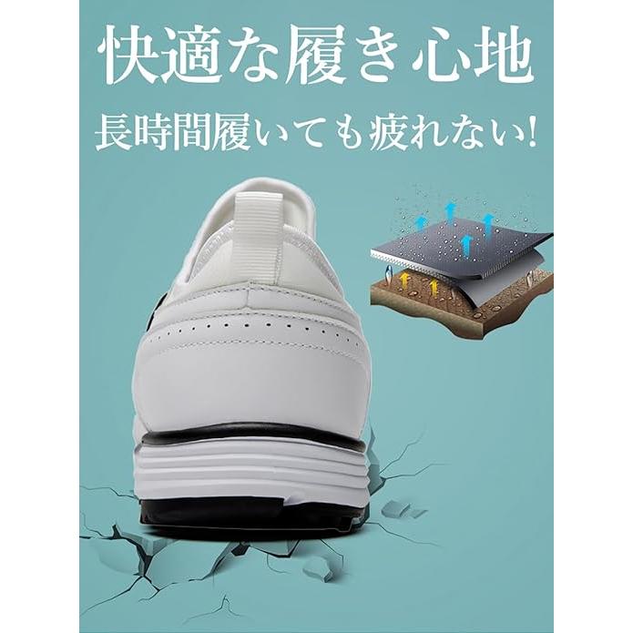 ゴルフシューズ ゴルフしゅーず ダイヤル式 スパイクレス メンズ レディース 運動靴 スニーカー 通気性 紐なし 軽量 レザー 柔らかい 快適 滑らない 黒 練習用 |  | 04