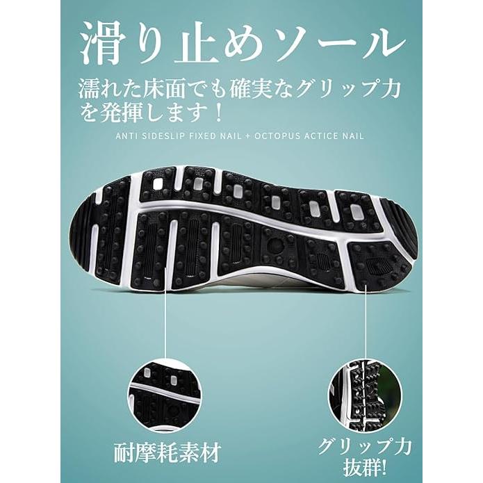 ゴルフシューズ ゴルフしゅーず ダイヤル式 スパイクレス メンズ レディース 運動靴 スニーカー 通気性 紐なし 軽量 レザー 柔らかい 快適 滑らない 黒 練習用 |  | 05