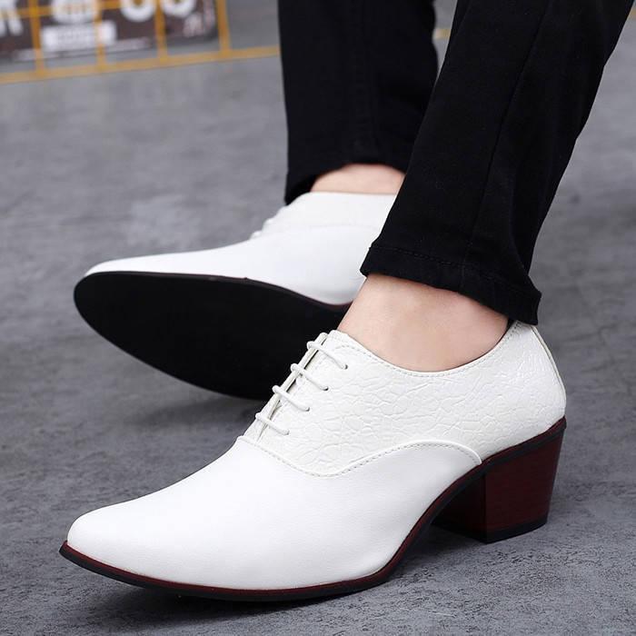 REGAL ホワイトレザー ハイヒール ハイヒール シューズ メンズ チャンキーヒール 7.0cm 背が高く