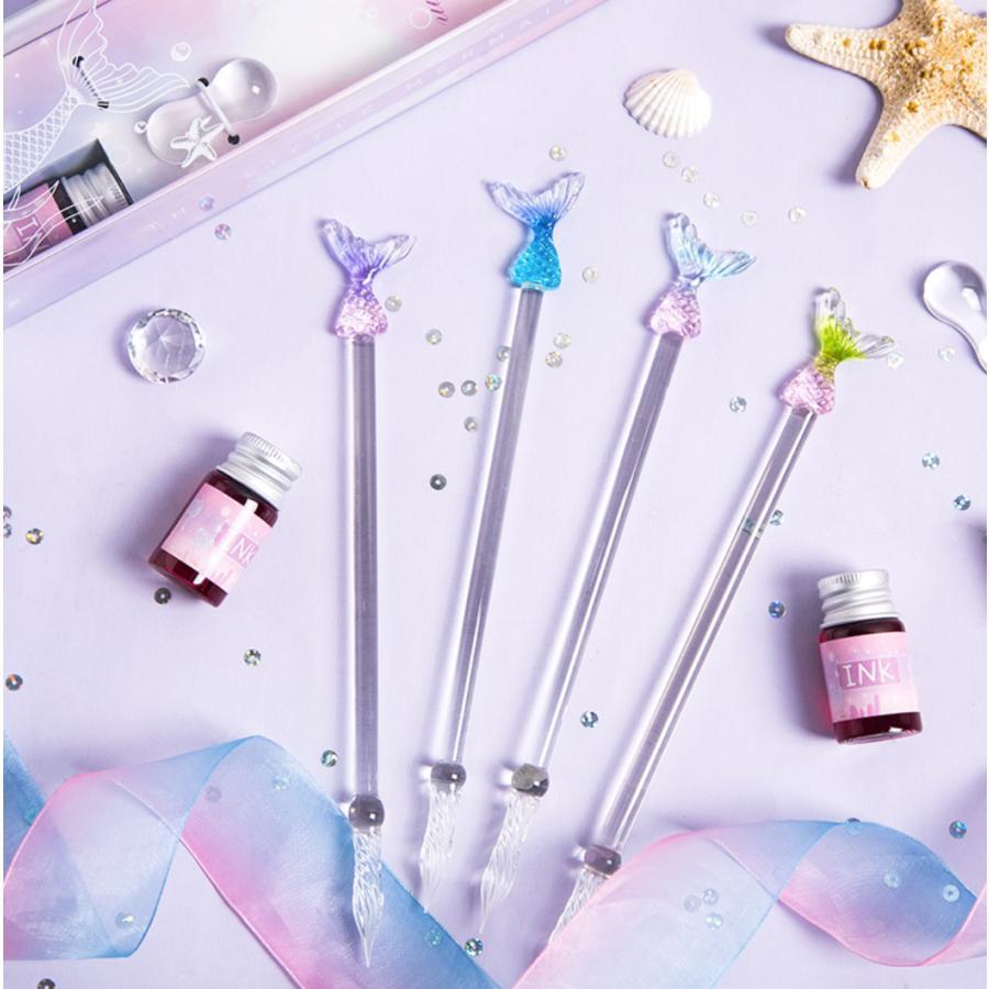 人魚姫 ガラスペン インク ペン置きセット 専用箱入 ミニインク セット