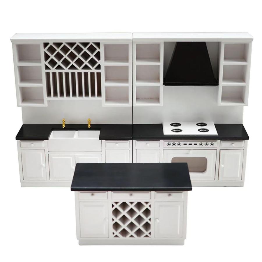 ドールハウス◆新品◆DXキッチンセット(白)2◆NM+R+T ドールハウス ミニチュア 家具 木製キッチンセット 食堂ドールハウス