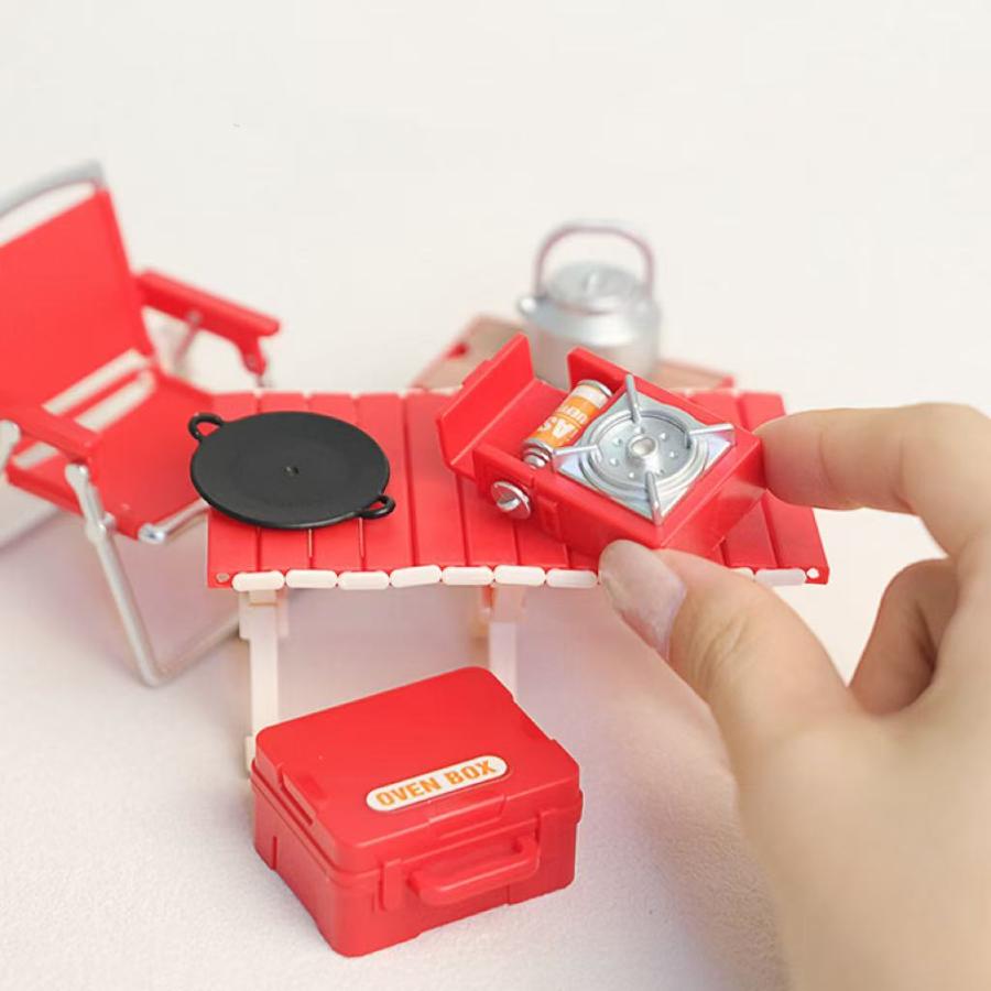 ミニチュア キャンプ アウトドア8点セット レッド テーブル ローチェア