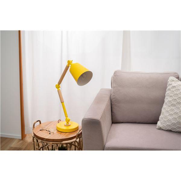 デスクライト 約幅17cm イエロー スチール 天然木 ラバーウッド 電球付