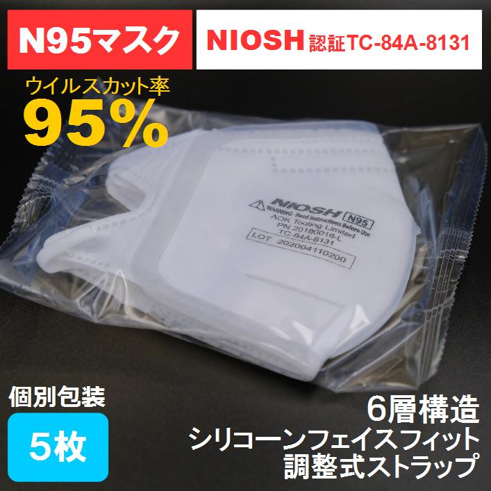 N95マスク 6層構造 高機能マスク 5枚 米国規格 3D立体構造 N95
