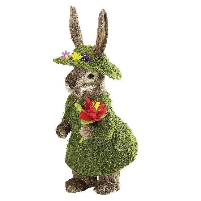 Ｓ7592　森のうさぎ　モスラビット　女の子　ＬＬサイズ　　　　うさぎ/ラビット/置物/オーナメント/オブジェ/ガーデニング雑貨/カントリー/動物/アニマル 