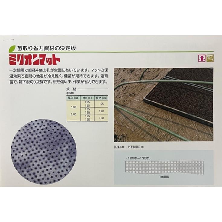 ミリオンマット 4mm孔x厚さ0.03mm×長さ110m×幅125cm 5本セット : 園芸