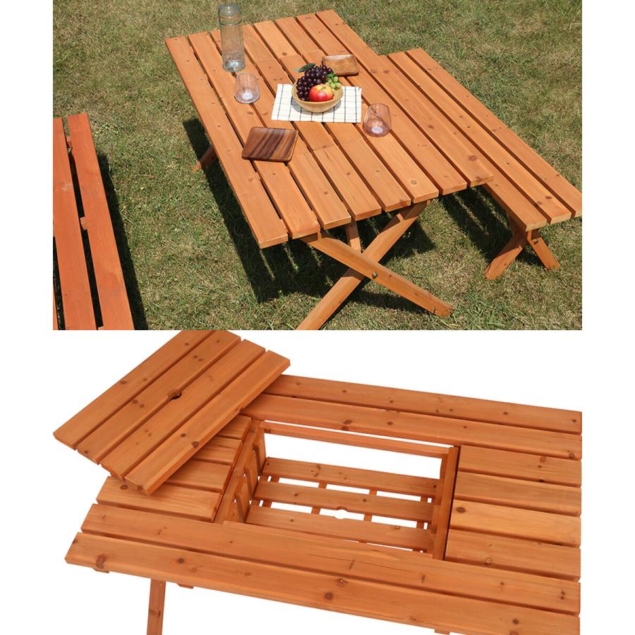 バーベキュー テーブル 120 ×72cm ベンチ セット 天然木 コンロ