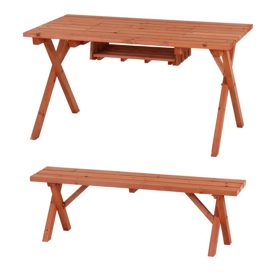 バーベキュー テーブル 120 ×72cm ベンチ セット 天然木 コンロ