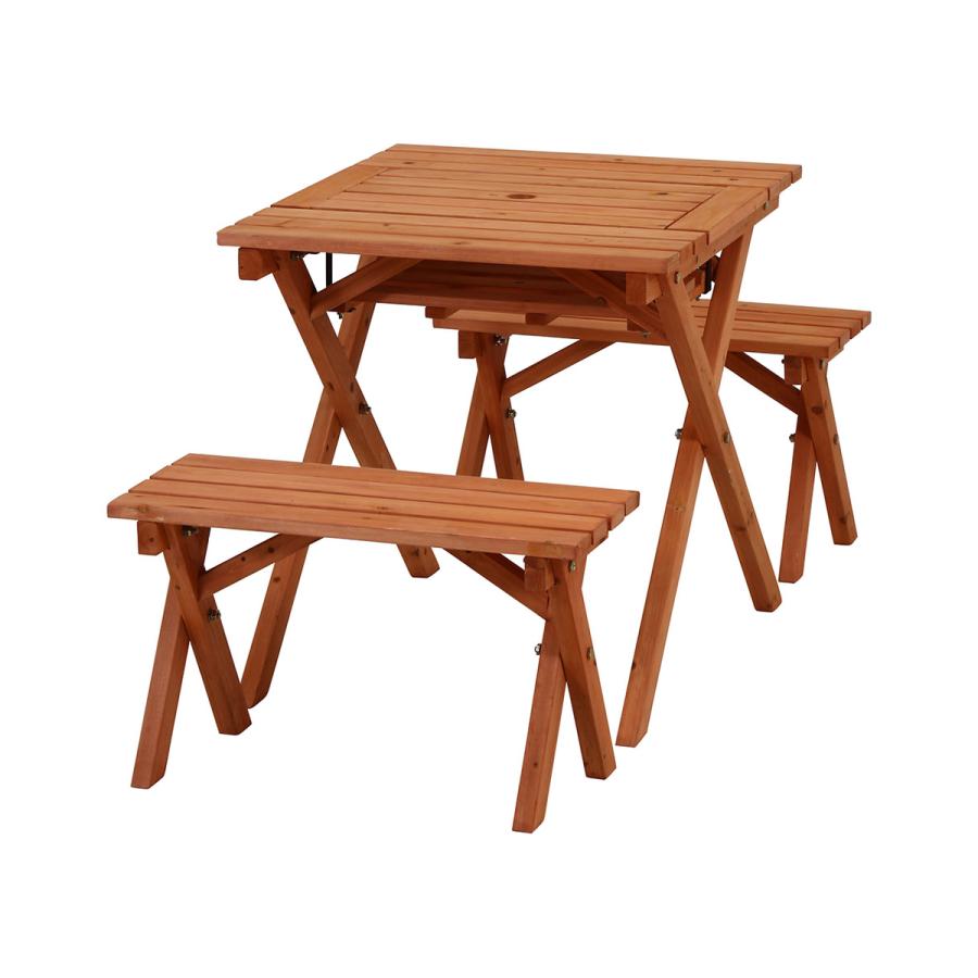 バーベキュー ミニ テーブル 62 ×75cm ベンチ セット 天然木 コンロ