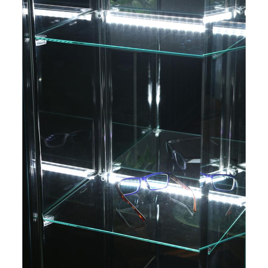 ガラス コレクションケース 4段 背面ミラー LEDライト付 幅42.5cm 不二
