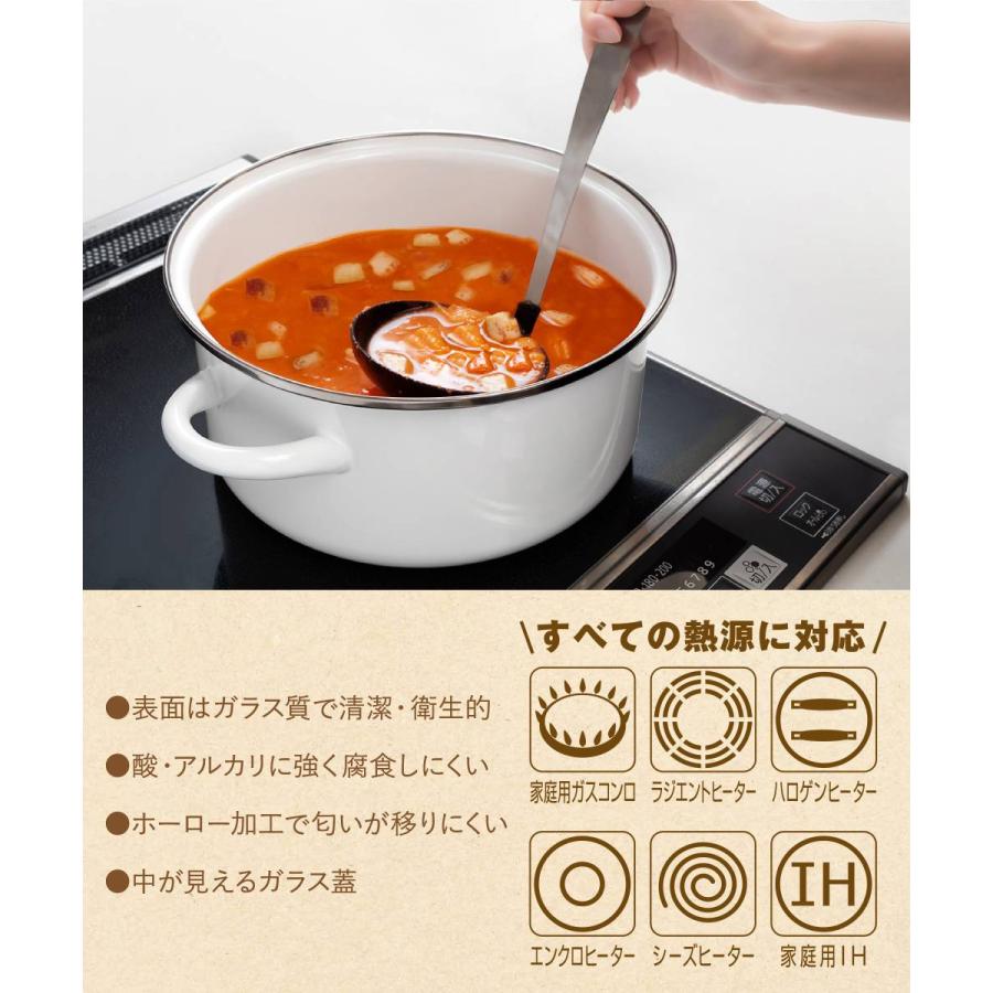 ホーロー 鍋 キャセロール 22cm IH対応 ガラス蓋付 ホワイト NQ-0254