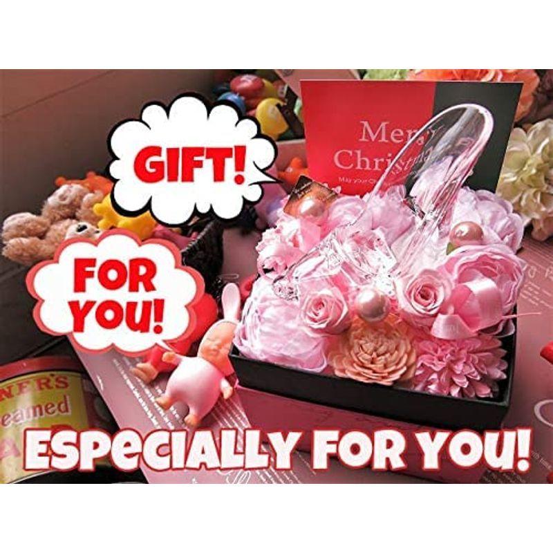 結婚祝いプレゼント ガラスの靴入り 友人 サプライズ 花束風 プリザーブドフラワー入りギフト クリアーケース付き プリザーブドフラワー入りギフト 人気 Enigma 花束風 女性 友人 彼女 友達