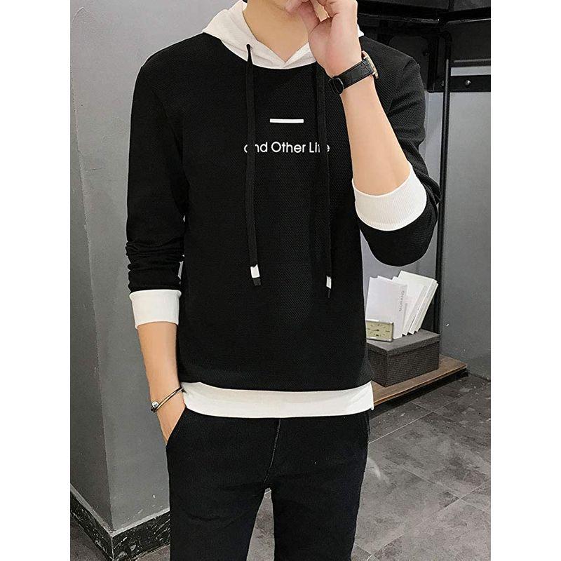 大感謝セール 秋のブラウス ストリート レイヤード 英語の文字のひものセーター フード付き 長袖 パーカー メンズ シンプル プルオ おしゃれ カジュアル トレーナー