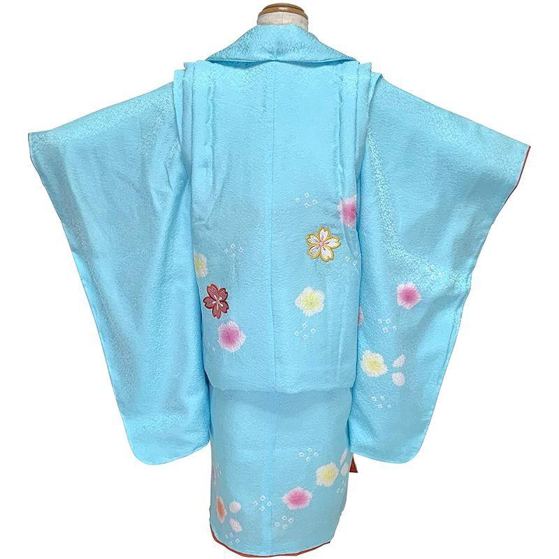 七五三 3歳 着物 セット女の子(日本製)本絞り・刺繍柄の被布コートセット 正絹「水色、鞠」IHFset431
