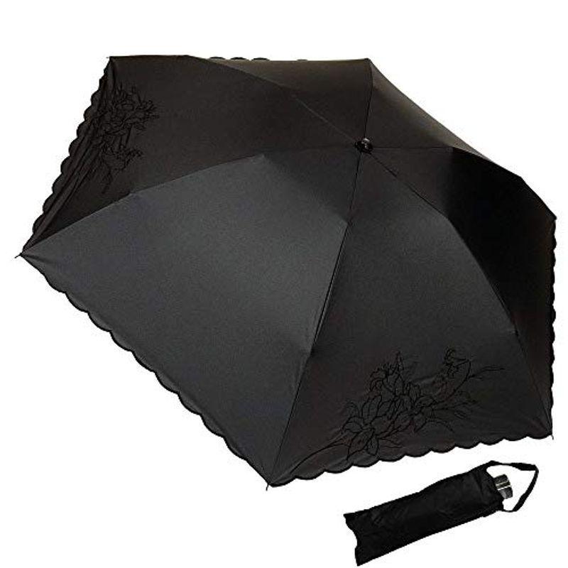 マサキ 晴雨兼用傘 折りたたみ傘 ミニ傘 遮光 ゆり花柄刺繍 軽量 ブラックxブラック Enigma 通販 Yahoo ショッピング