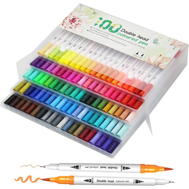 正規品販売 細字太字両用 イラストペン カラーペン Uzopi U 100色セット 水性ペン 人気 子 大人用 勉強用 事務用 Diy 塗り絵 水彩毛筆 水性 アクリル Www Negligenciasmedicas Com