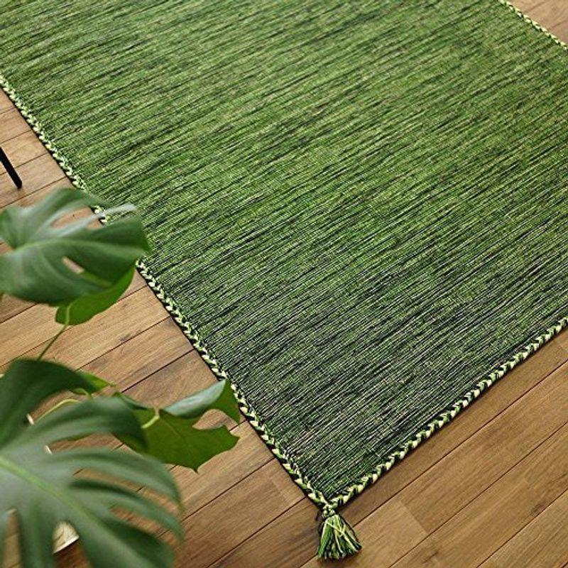 サヤンサヤン 手織り キリム調 アジアン ラグマット キーマ 190x190 2畳 グリーン インド