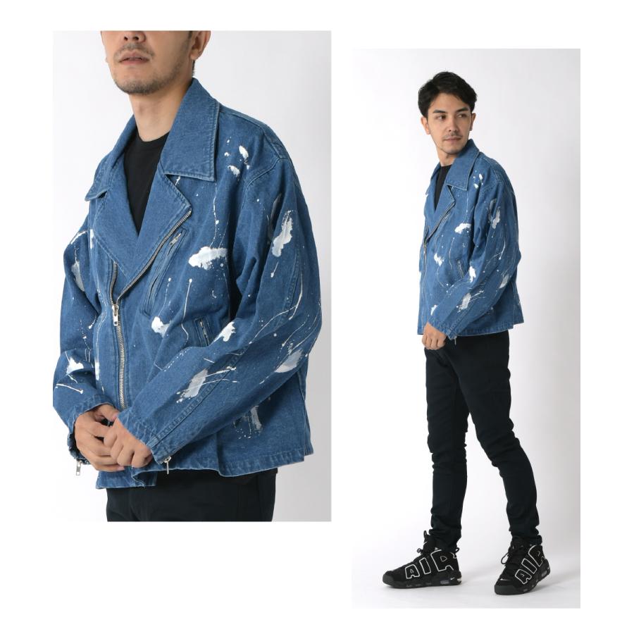 デニム ペイントジャケット メンズ 大きいサイズ ライダース