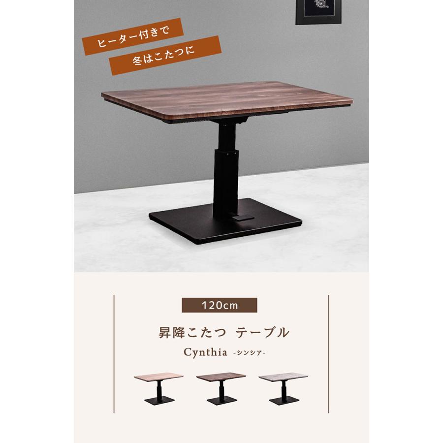 こたつ 昇降テーブル こたつテーブル 幅120cm ハイタイプ 長方形