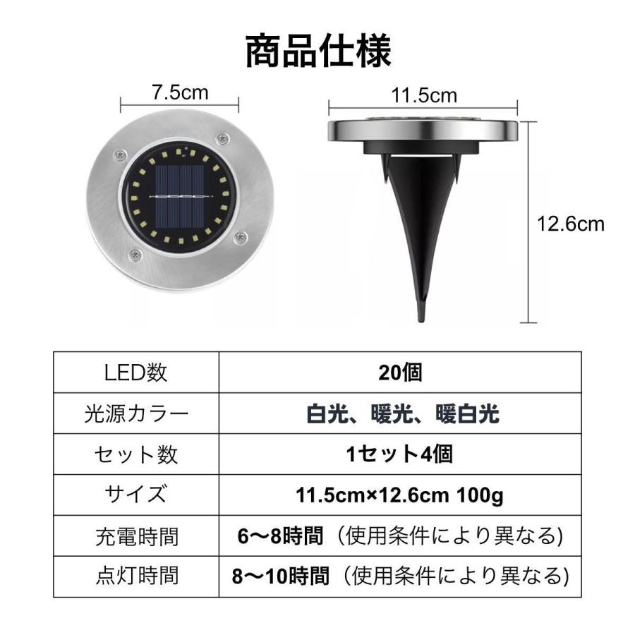 ソーラーライト 埋め込み 屋外 LED 庭 明るい 自動点灯 ガーデン センサーライト 防水 4個セット｜enjoy-shopping｜10