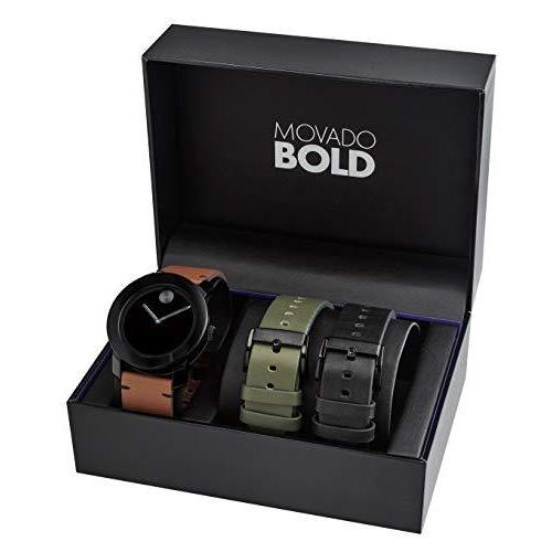訳あり 海外直輸入 Movado 海外からおしゃれな雑貨を直輸入しています メンズ モデル コニャックコロラドレザー交換可能ストラップセット ステンレススチールケース Tr90 大胆なブラック メンズ腕時計