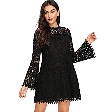 高級感 海外直輸入 Shein レディース かぎ針編み ポンポンシアーレース ベルスリーブドレス Us サイズ Small カラー ブラック 新品 Www Superavila Com