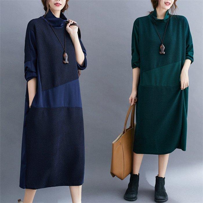 ワンピース チュニック 深緑 ふかみどり ロングワンピース 切り替えワンピース バイカラー レディース 長袖 秋 冬 体型カバー ロング丈 大きいサイズ ゆったり 着痩せ ハイネック オシャレ 30代 40代 V2eiyli10t Wrestlesquare Com