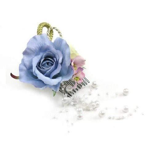 京都室町st 七五三 髪飾り 浴衣 発表会にも 子供髪飾 Sumika オリジナル 手作りの髪飾り 花 薄ブルー ローズにパールシャワー Smk430 着物 着物ドレス