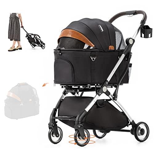 HRking.HANRAY 分離型 折りたたみ ペットカート 3wayモデル 対面式 4輪 犬用ベビーカー 前輪360°回転 後輪ブレーキ付 首輪、ハーネス、リード IQY1447145593(14067円)