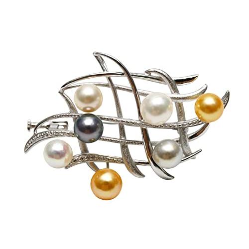 トップシークレット アコヤ真珠パールブローチ 7.0-8.0mm マルチカラー
