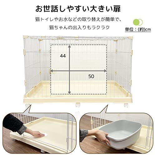 RAKU 猫 ケージ キャスター付 ワイド扉 大型猫 組立簡単 工具