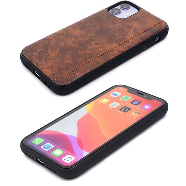 アイフォンケース iPhone 11用ステッチラインレザーデザインケース